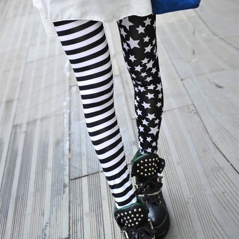 Euramerican Printing splicing Leggings Fashion Milk Silk stripe Trousers office lady pant women model Star Pants Elastic legging -