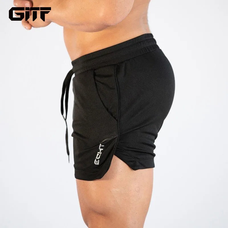 GITF Mens Gym Training Shorts Men Sports Casual Clothing Fitness Workout Running Grid quick-drying compression Shorts Athletics -