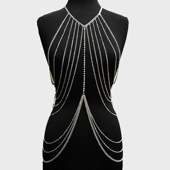 Multilayer Women Body Chain Harness Female Chest Chain Shiny Sexy Accessories Fashion Waist Jewelry Body Decoration -