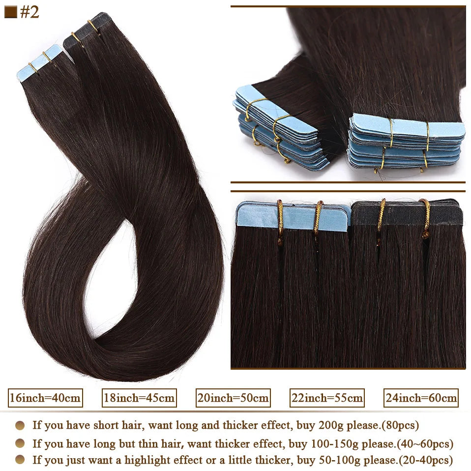 S-noilite Tape In Human Hair Extensions 2.5g/pc Straight Glue In Real Hair Extensions Human Hair Seamless Invisible Double Sides -