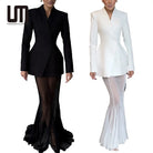 Women's Elegant Solid Blazer Skirt Set -