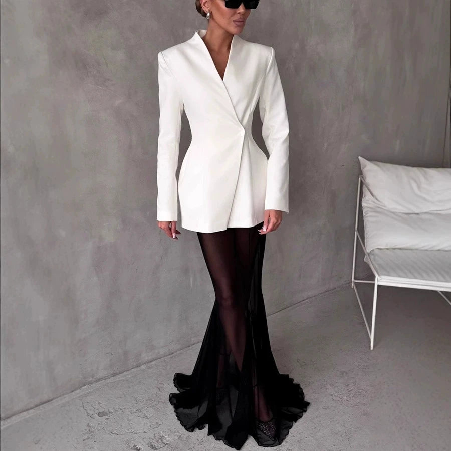 Women's Elegant Solid Blazer Skirt Set -