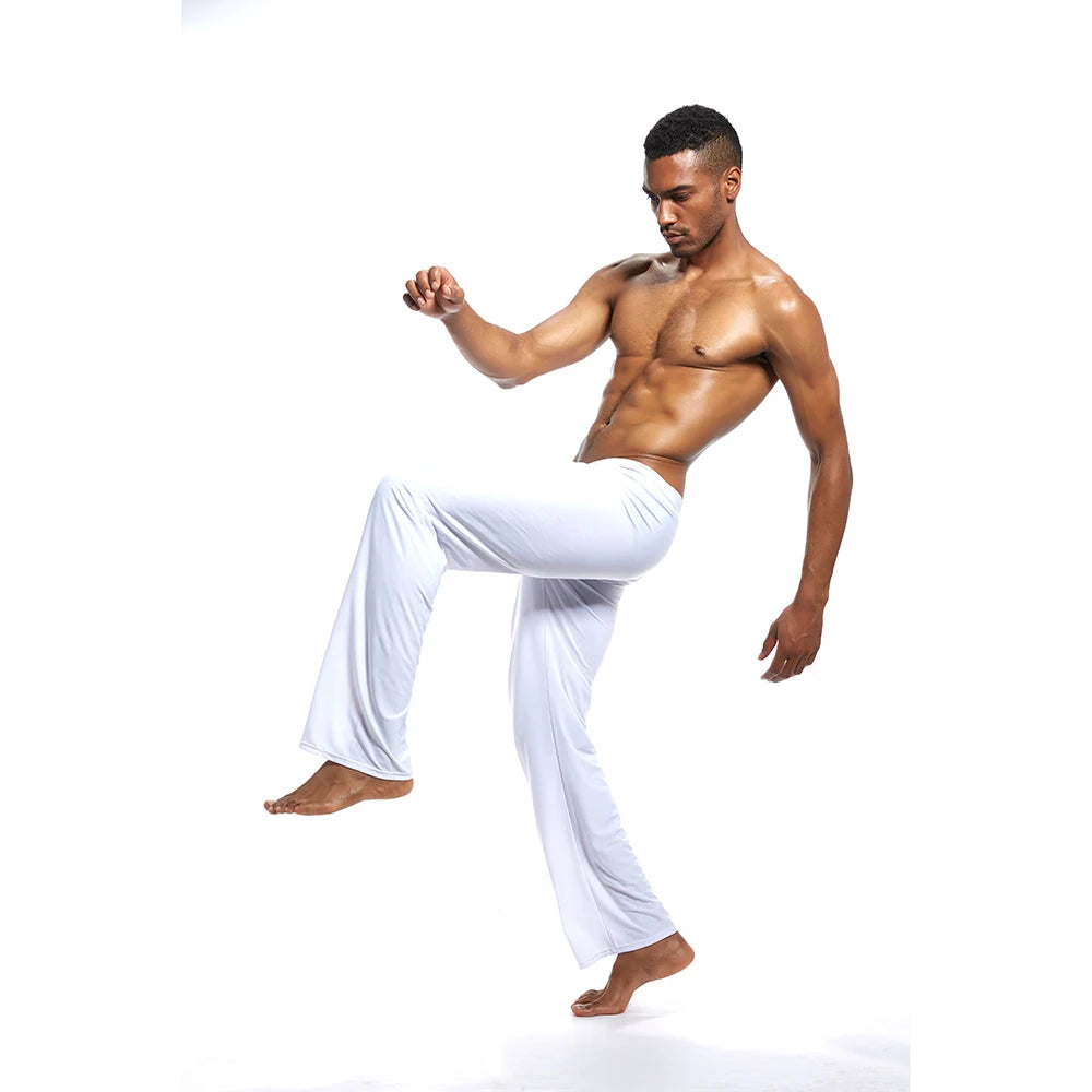 Mens Yoga Pants Elastic Waistband Fitness Training Joggers Loose Lightweight Slacks Beach Fashion Casual Sport Pants -