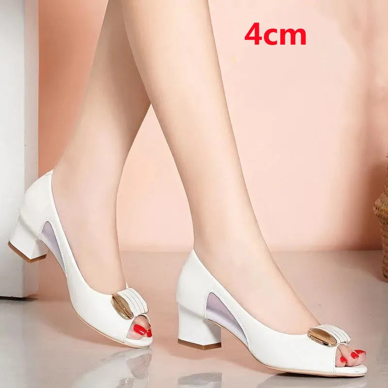 Cresfimix Women Classic High Quality White Pu Leather Peep Toe Square Heel Shoes Lady Cool Black Office Summer Heels A9841 -