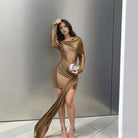 Long Sleeve One Shoulder Strap Dress -