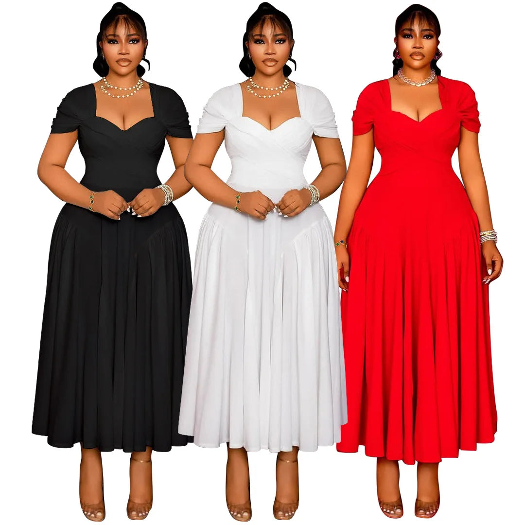 N8072 Plus Size Dresses Women Casual Summer Elegant V-Neck A-line Long Dresses Women African Dresses for Women Clothing -