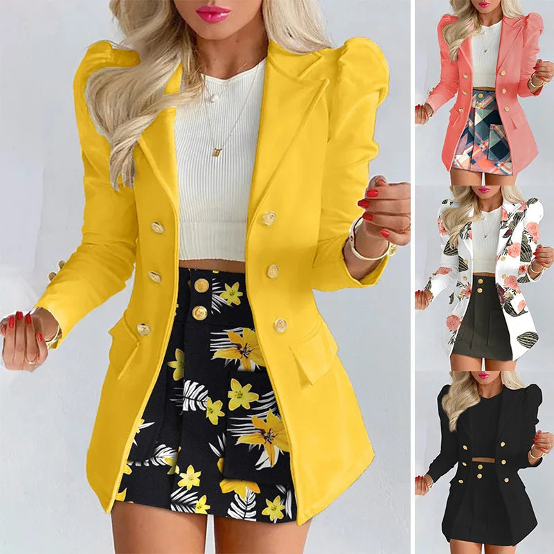 Women Formal Long Sleeve Blazers & Skirt Set -