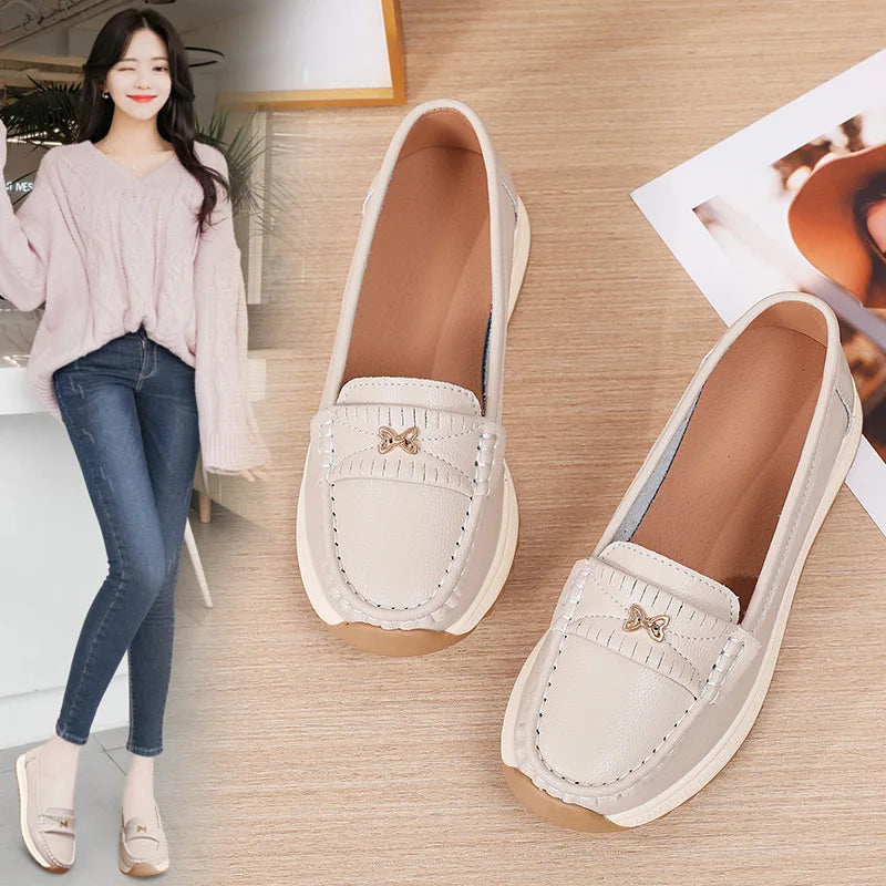 Casual Loafers for Women - Genuine Leather Slip-On Comfort Shoes -