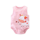 Keep your baby boy cool and comfy with this cotton sleeveles outfit featuring adorable cartoon bodysuit pajamas perfect for playtime and sleep! -