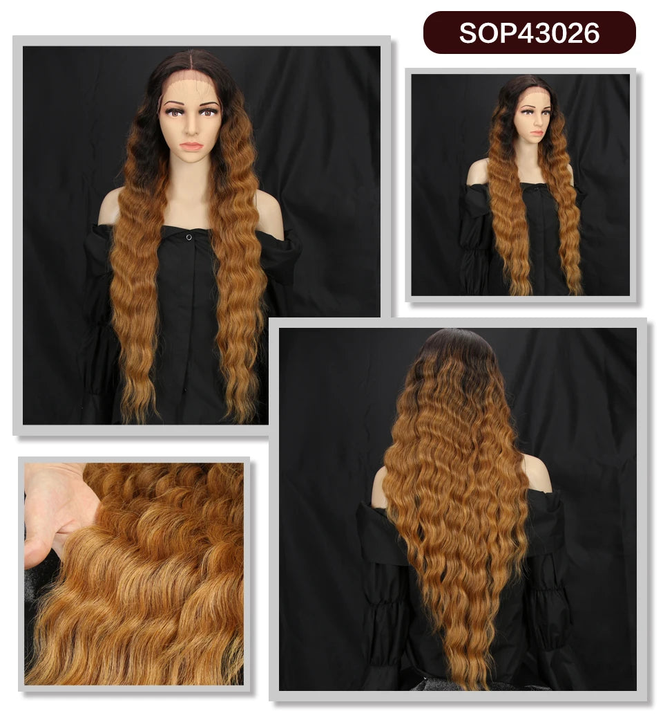 Make a bold statement with this 30-inch synthetic lace front wig featuring deep wave curly blonde hair with pink accents—perfect for cosplay and standout style! -