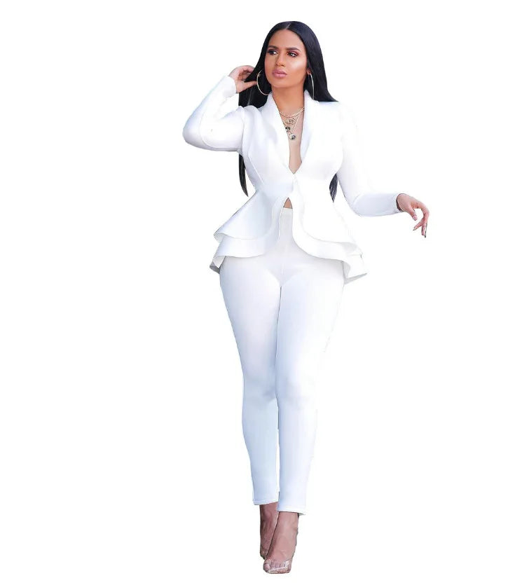 Solid Bow Ruffled Suit -