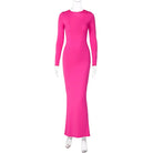 Women's Elegant Deep V-Neck Maxi Dress Long Sleeve -