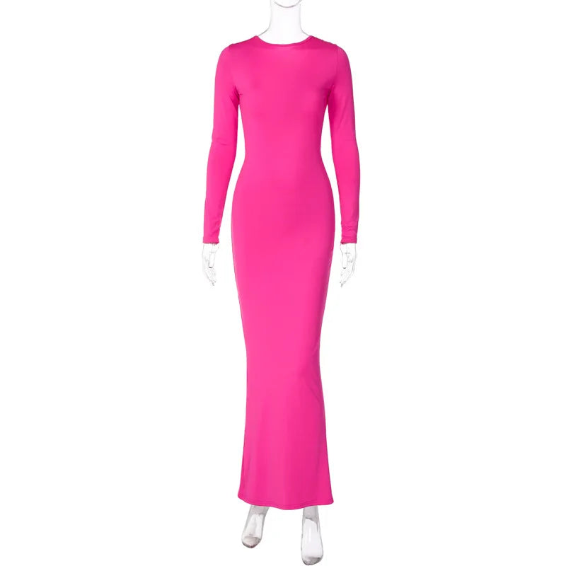 Women's Elegant Deep V-Neck Maxi Dress Long Sleeve -