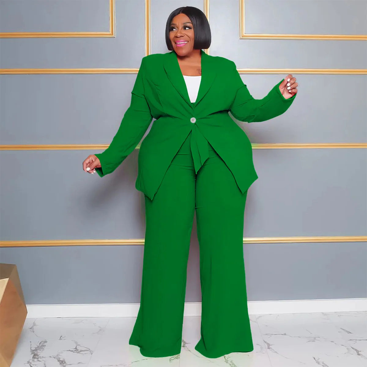 Woman Two Pieces Blazers Top and Pants Set (Plus Size) -