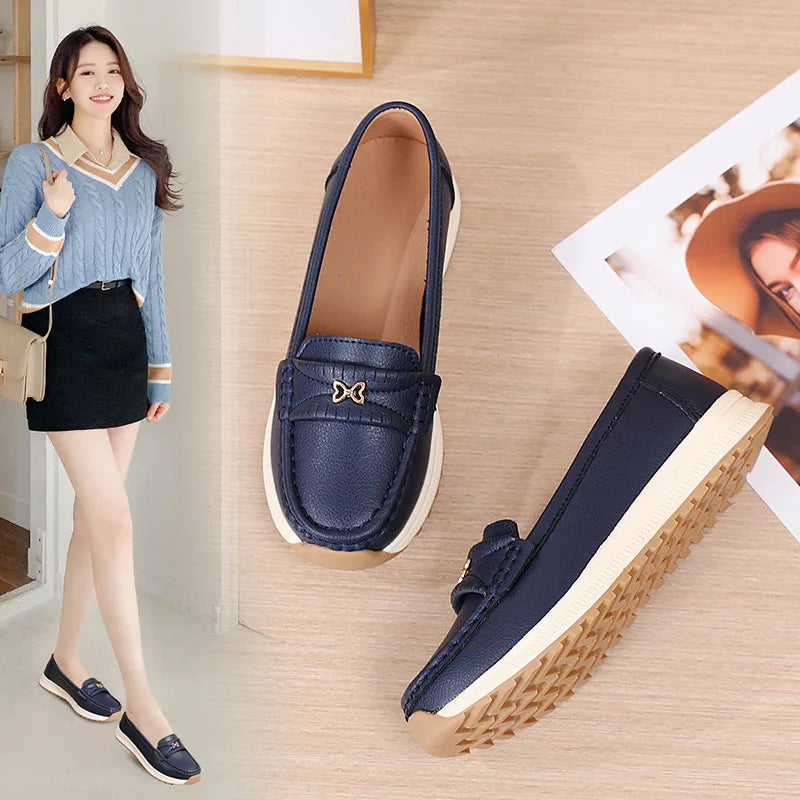 Casual Loafers for Women - Genuine Leather Slip-On Comfort Shoes -