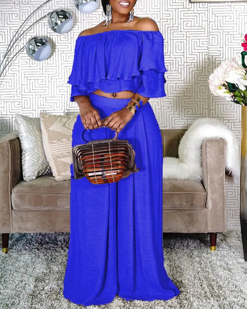 Women Ruffle Off Shoulder Tops Plus Size (Wide Leg) -