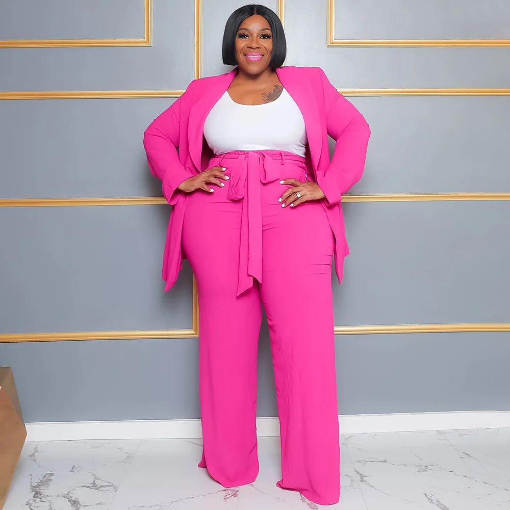 Woman Two Pieces Blazers Top and Pants Set (Plus Size) -