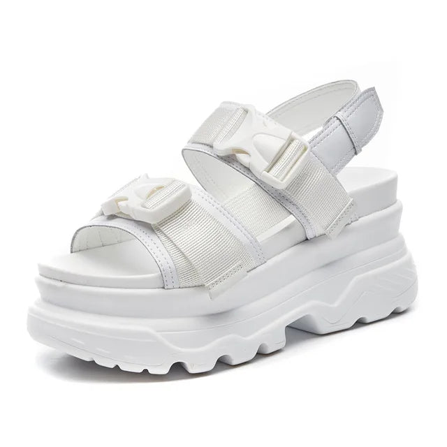 Summer Women Platform Sandals Fashion Buckle Design White 7cm Increasing Sandals Thick Sole Casual Platform Shoes Female -