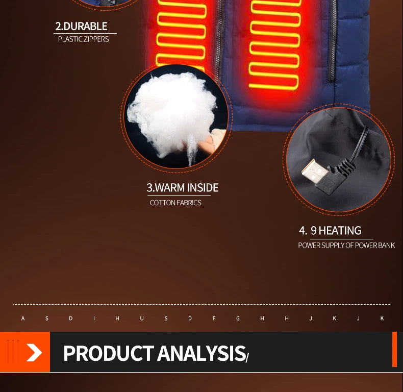 Stay warm and comfortable in cold weather with this electric heated jacket. With 9 heated vest zones and a unisex design, this heated sportswear is perfect for both men and women to stay cozy during outdoor activities in chilly conditions. -