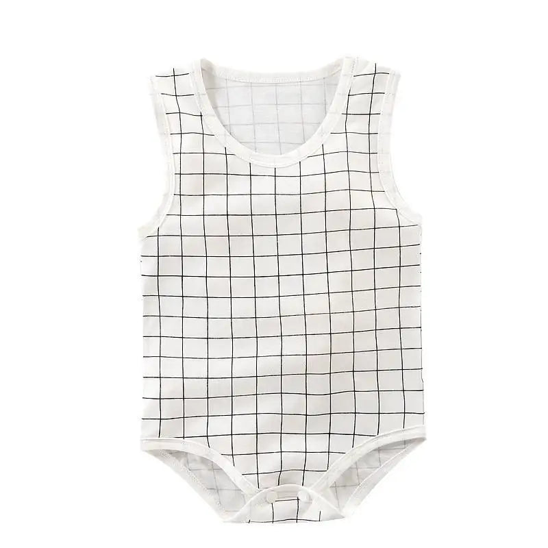 Keep your baby boy cool and comfy with this cotton sleeveles outfit featuring adorable cartoon bodysuit pajamas perfect for playtime and sleep! -