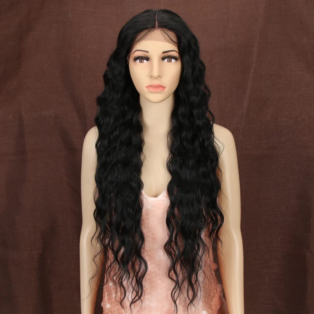 Make a bold statement with this 30-inch synthetic lace front wig featuring deep wave curly blonde hair with pink accents—perfect for cosplay and standout style! -