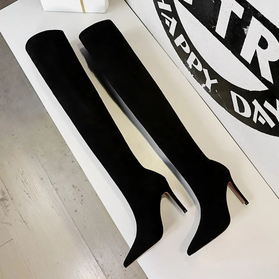 Botas Altas Mujer Large Size 43 Sexy Long Over Knee Elastic Sock Stiletto Heel Thigh High Boots for Ladies -