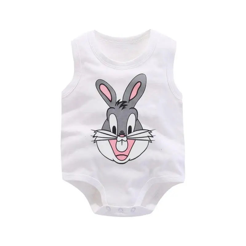 Keep your baby boy cool and comfy with this cotton sleeveles outfit featuring adorable cartoon bodysuit pajamas perfect for playtime and sleep! -