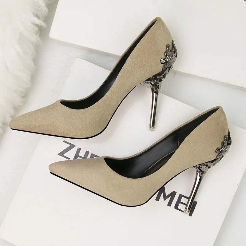 Women Pumps Red, Gol,d Pointy Toe Dress High Heel Shoes. -