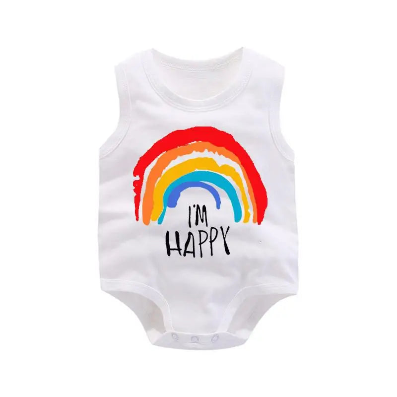 Keep your baby boy cool and comfy with this cotton sleeveles outfit featuring adorable cartoon bodysuit pajamas perfect for playtime and sleep! -