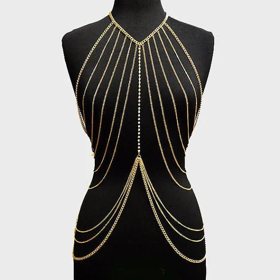 Multilayer Women Body Chain Harness Female Chest Chain Shiny Sexy Accessories Fashion Waist Jewelry Body Decoration -