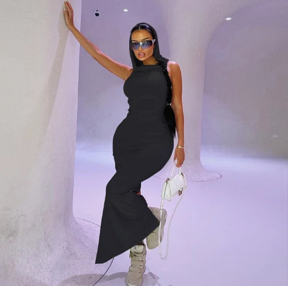 Hooded Long Sleeve Basic Split Maxi Dresses -