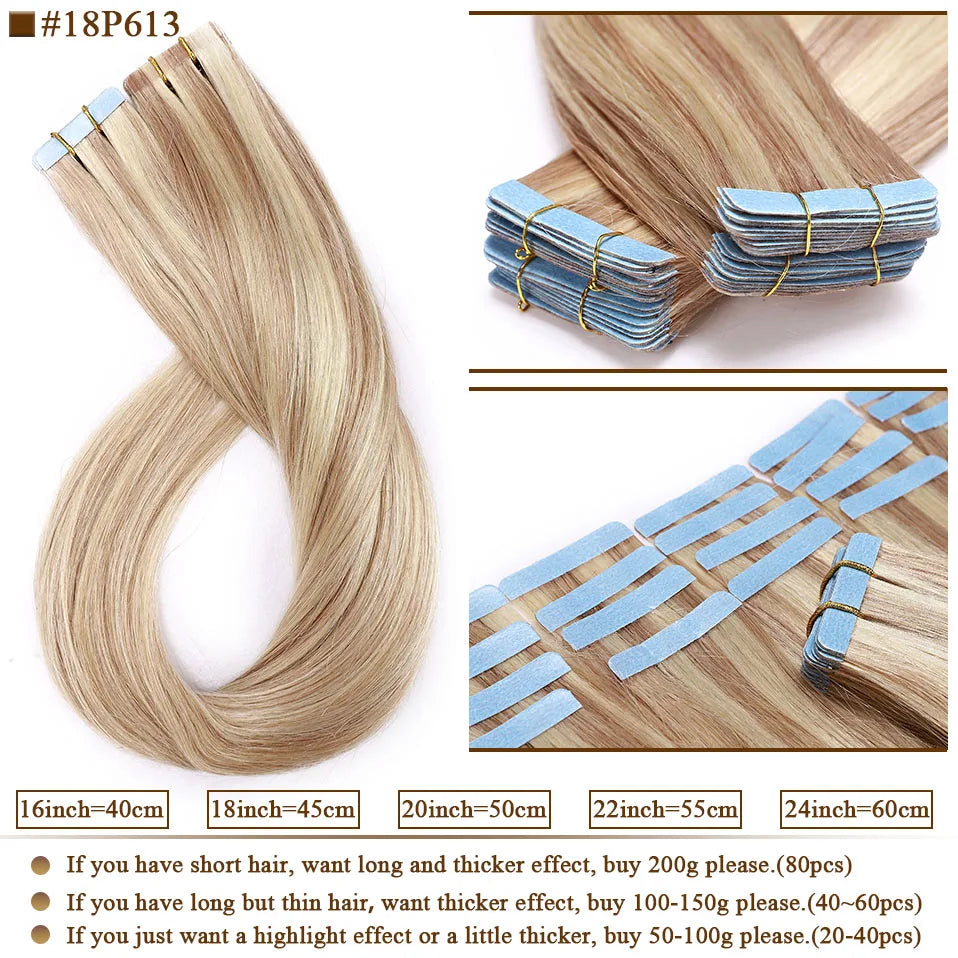 S-noilite Tape In Human Hair Extensions 2.5g/pc Straight Glue In Real Hair Extensions Human Hair Seamless Invisible Double Sides -