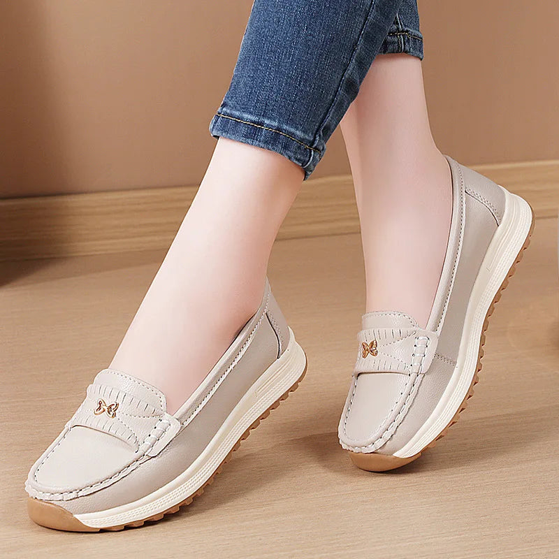 Casual Loafers for Women - Genuine Leather Slip-On Comfort Shoes -