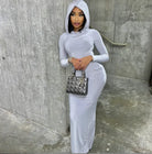 Hooded Long Sleeve Basic Split Maxi Dresses -