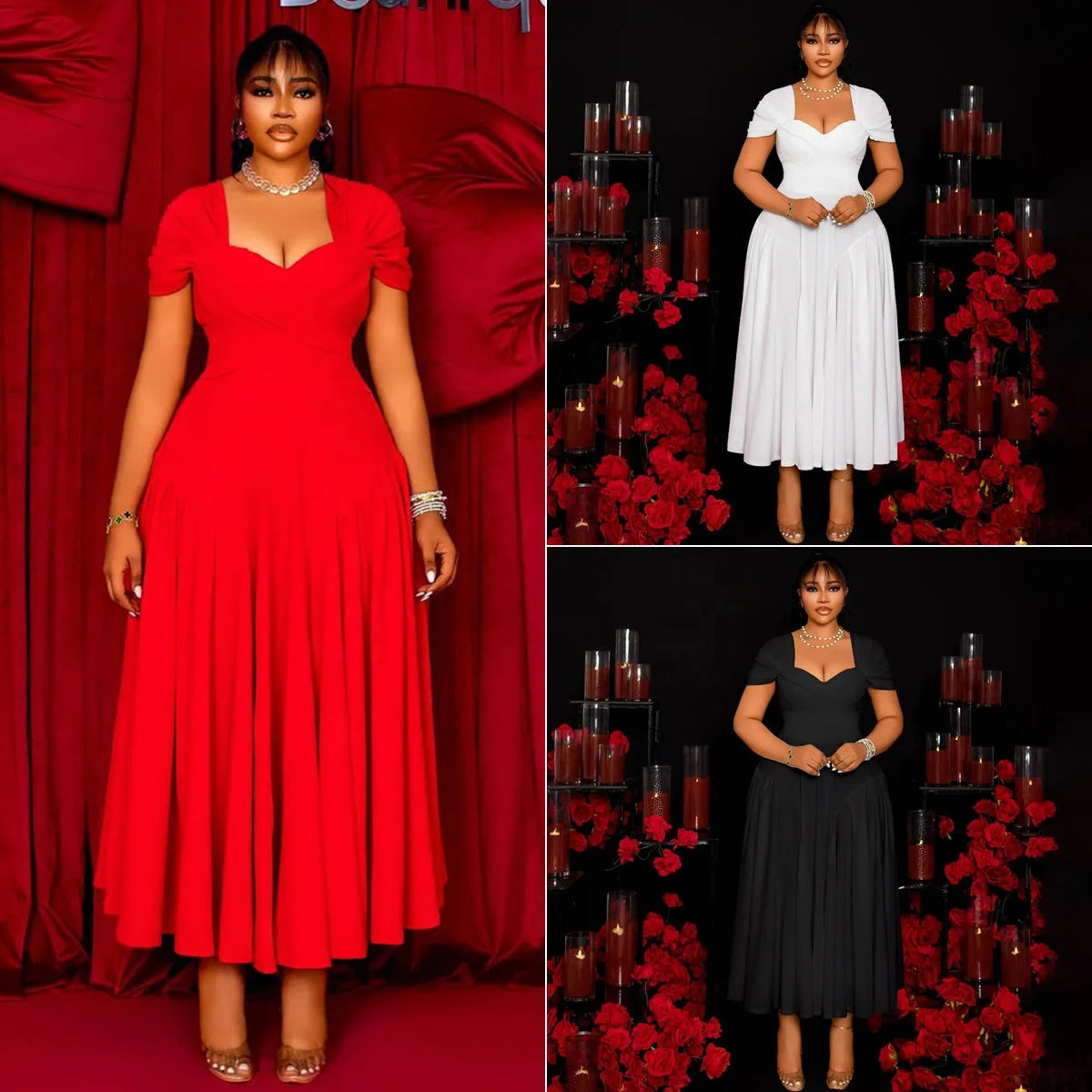 N8072 Plus Size Dresses Women Casual Summer Elegant V-Neck A-line Long Dresses Women African Dresses for Women Clothing -