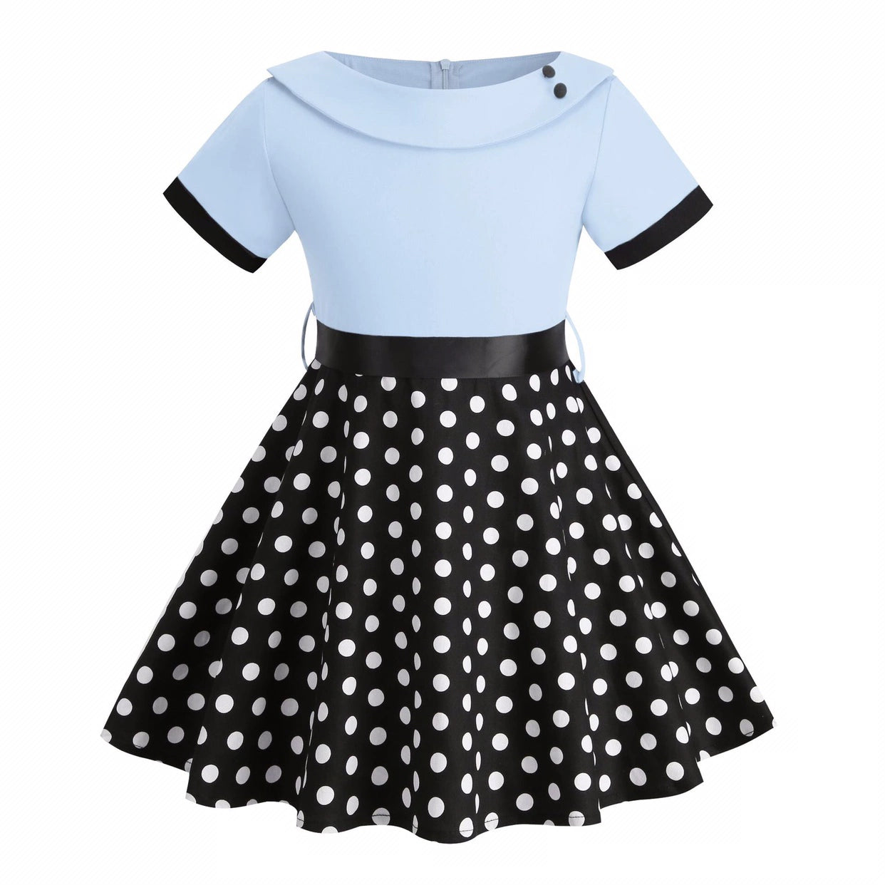 Hong Kong Style Retro Girl Western Style Polka Dot Short Sleeve Fashion Performance Costume Kids Cute Big Swing Dress European and American Summer -