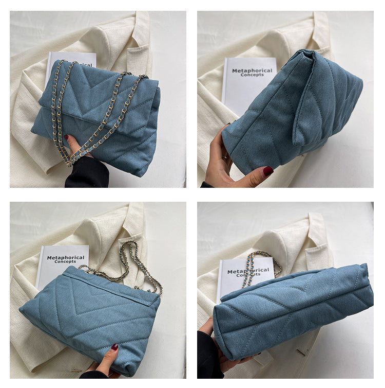 Elevate your style with this fashion luxury denim blue shoulder bag for women. Designed as a briefcase, this handbag is a chic and stylish accessory for a sophisticated and classy look. -