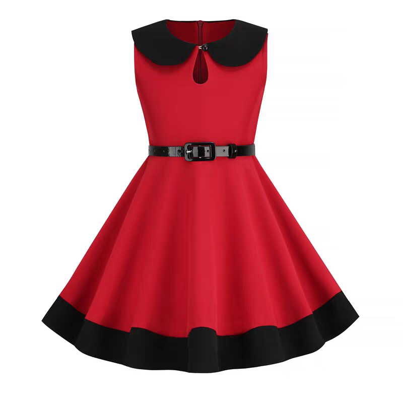 Hong Kong Style Retro Girl Western Style Polka Dot Short Sleeve Fashion Performance Costume Kids Cute Big Swing Dress European and American Summer -