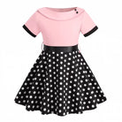 Hong Kong Style Retro Girl Western Style Polka Dot Short Sleeve Fashion Performance Costume Kids Cute Big Swing Dress European and American Summer -