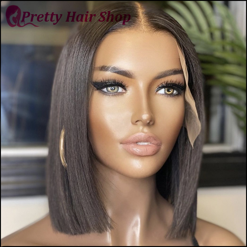 12A Double Drawn Wig Brazilian Human Hair 13*4 Lace Bob Wigs -