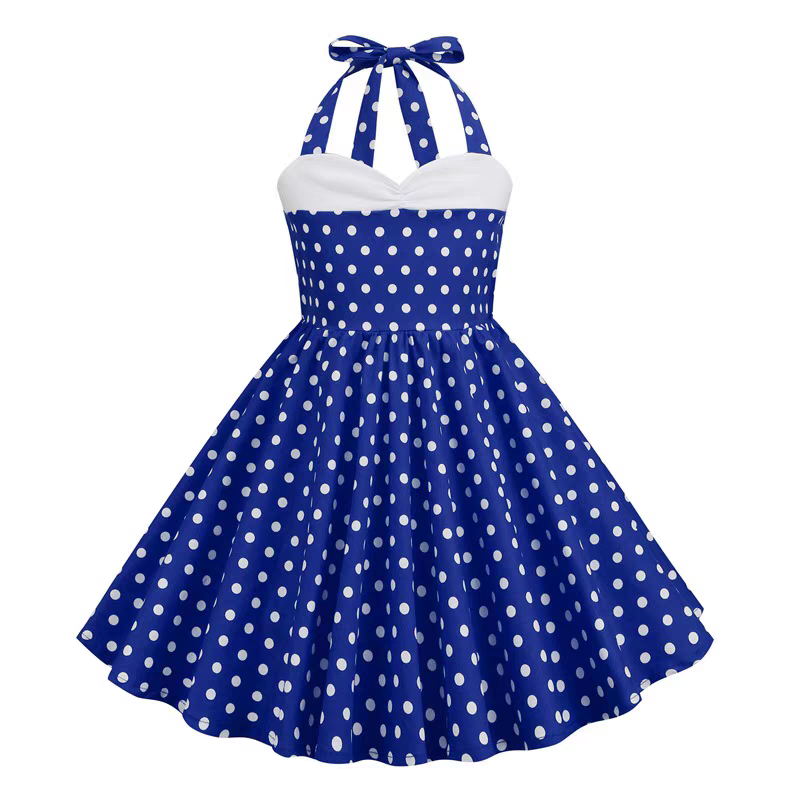 Hong Kong Style Retro Girl Western Style Polka Dot Short Sleeve Fashion Performance Costume Kids Cute Big Swing Dress European and American Summer -