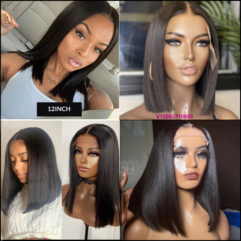12A Double Drawn Wig Brazilian Human Hair 13*4 Lace Bob Wigs -