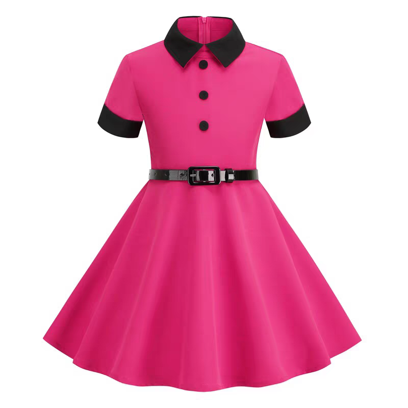 Hong Kong Style Retro Girl Western Style Polka Dot Short Sleeve Fashion Performance Costume Kids Cute Big Swing Dress European and American Summer -