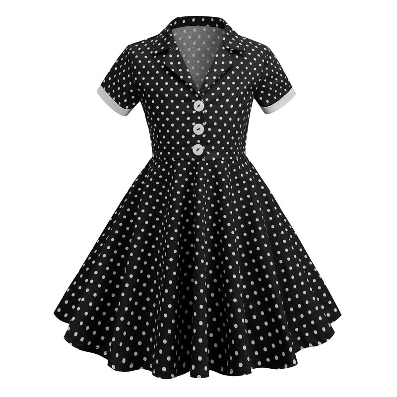 Hong Kong Style Retro Girl Western Style Polka Dot Short Sleeve Fashion Performance Costume Kids Cute Big Swing Dress European and American Summer -