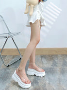 European Station 2025 Summer New Arrival Transparent Height Increasing Sandals Female Online Influencer Thick Sole Strap Platform Shoes Small Size Flats Sandals -
