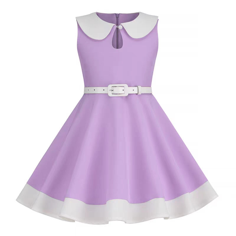 Hong Kong Style Retro Girl Western Style Polka Dot Short Sleeve Fashion Performance Costume Kids Cute Big Swing Dress European and American Summer -