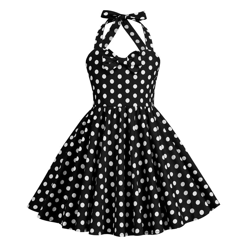 Hong Kong Style Retro Girl Western Style Polka Dot Short Sleeve Fashion Performance Costume Kids Cute Big Swing Dress European and American Summer -