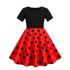 Hong Kong Style Retro Girl Western Style Polka Dot Short Sleeve Fashion Performance Costume Kids Cute Big Swing Dress European and American Summer -