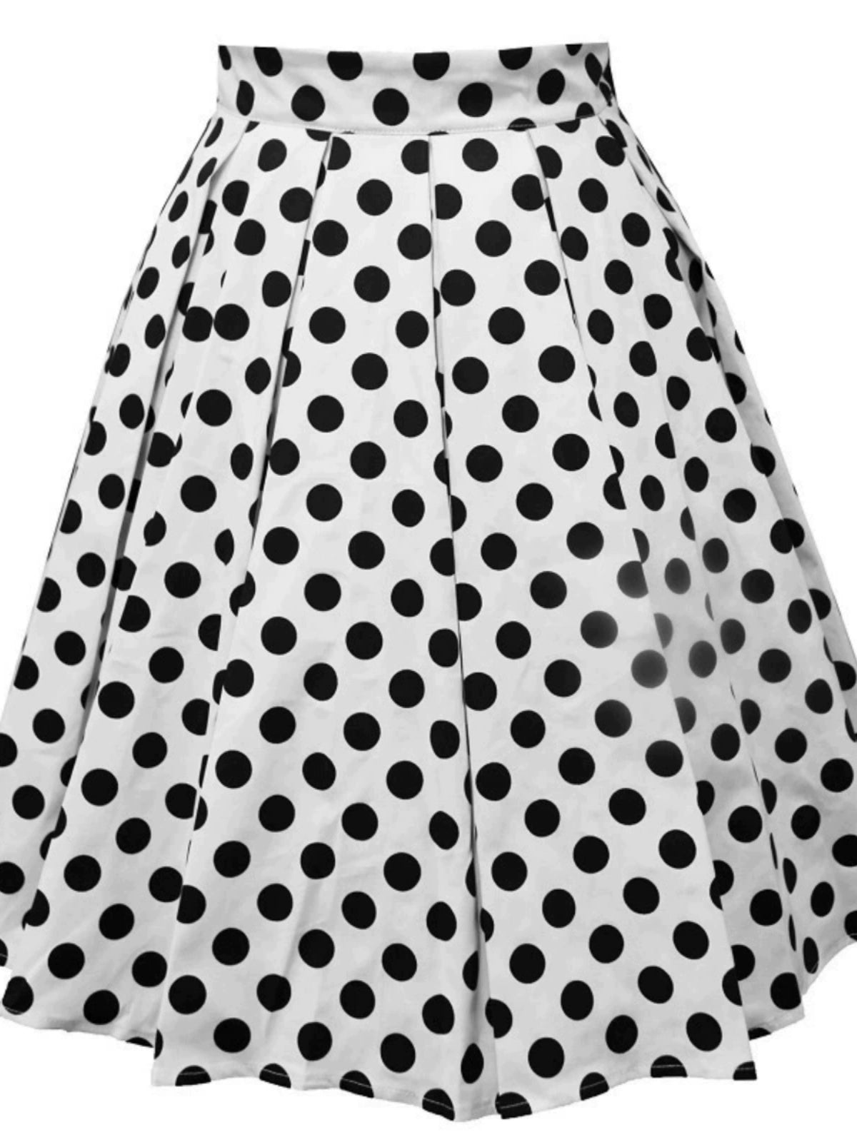 Hepburn Retro Hong Kong Style High Waist Dotted Prints Ruched Easiest for Match Fashion Slim Looking A- line Large Hem Skirt Umbrella Skirt for Women -