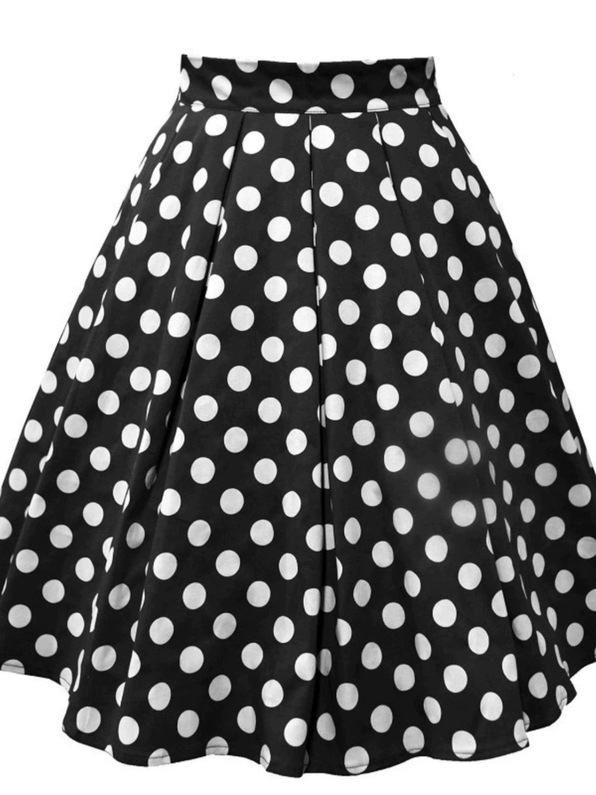 Hepburn Retro Hong Kong Style High Waist Dotted Prints Ruched Easiest for Match Fashion Slim Looking A- line Large Hem Skirt Umbrella Skirt for Women -